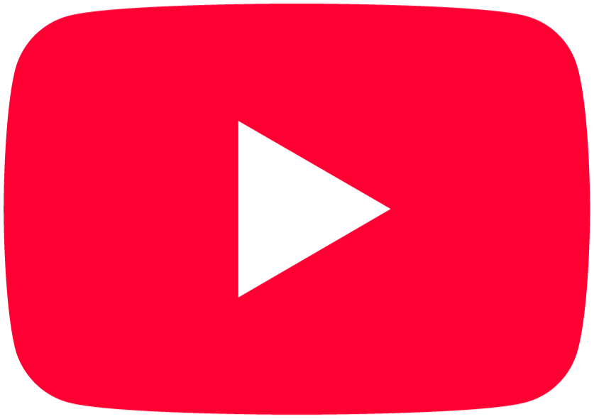 YouTube logo with a red rounded rectangle and a white play button in the center.