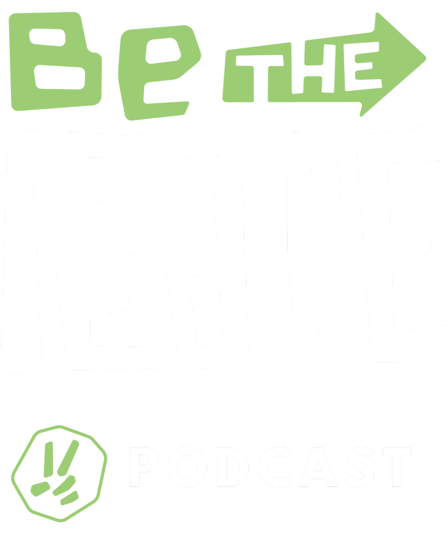 A logo with the text "BE THE" in green and "EYES" in black and white, along with smaller text "PODCAST" beneath. There is a green octagon with a stylized eye and lightning bolt icon to the left of "PODCAST."