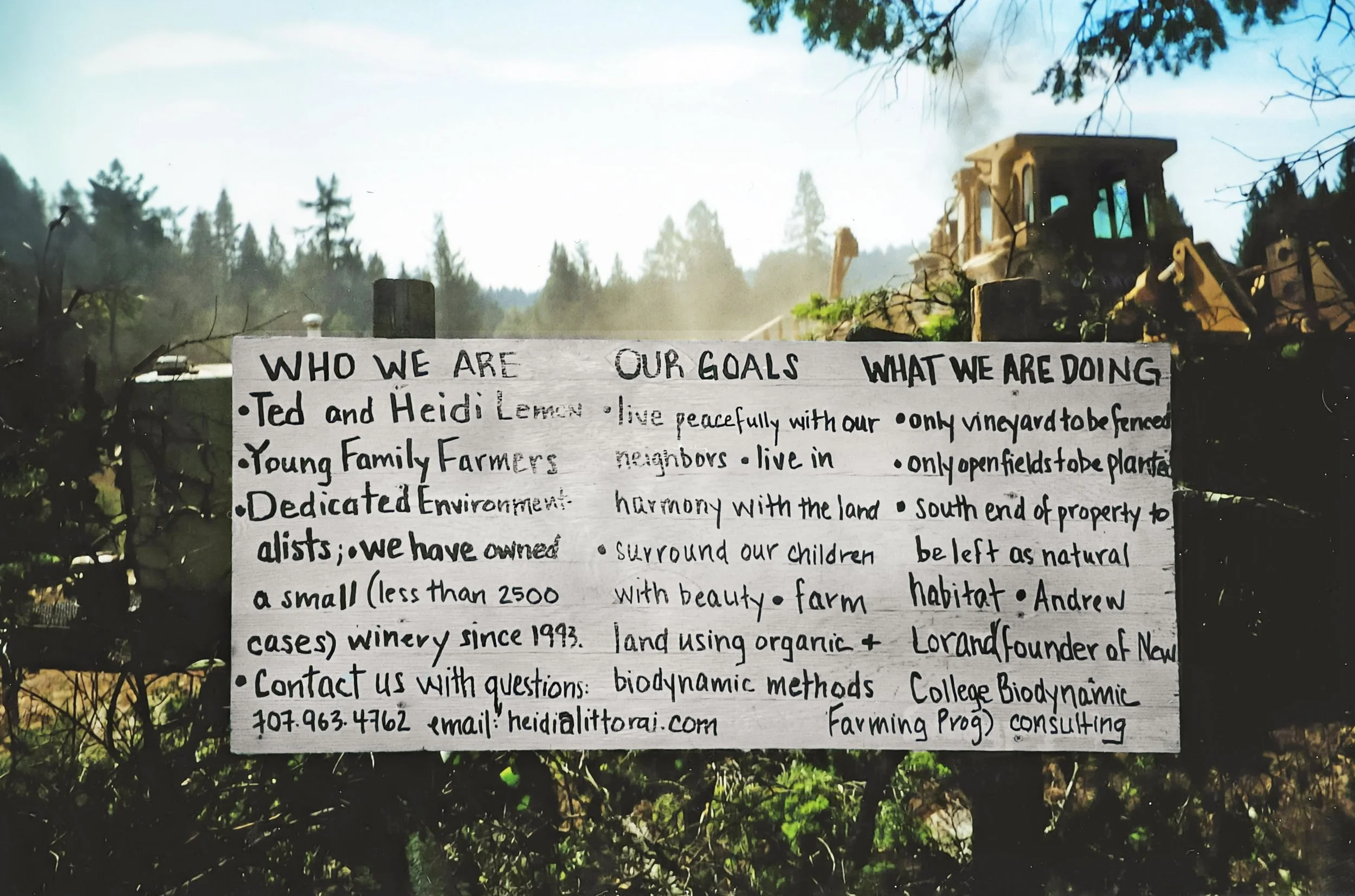 Sign at The Haven Vineyard site when purchased in 2001