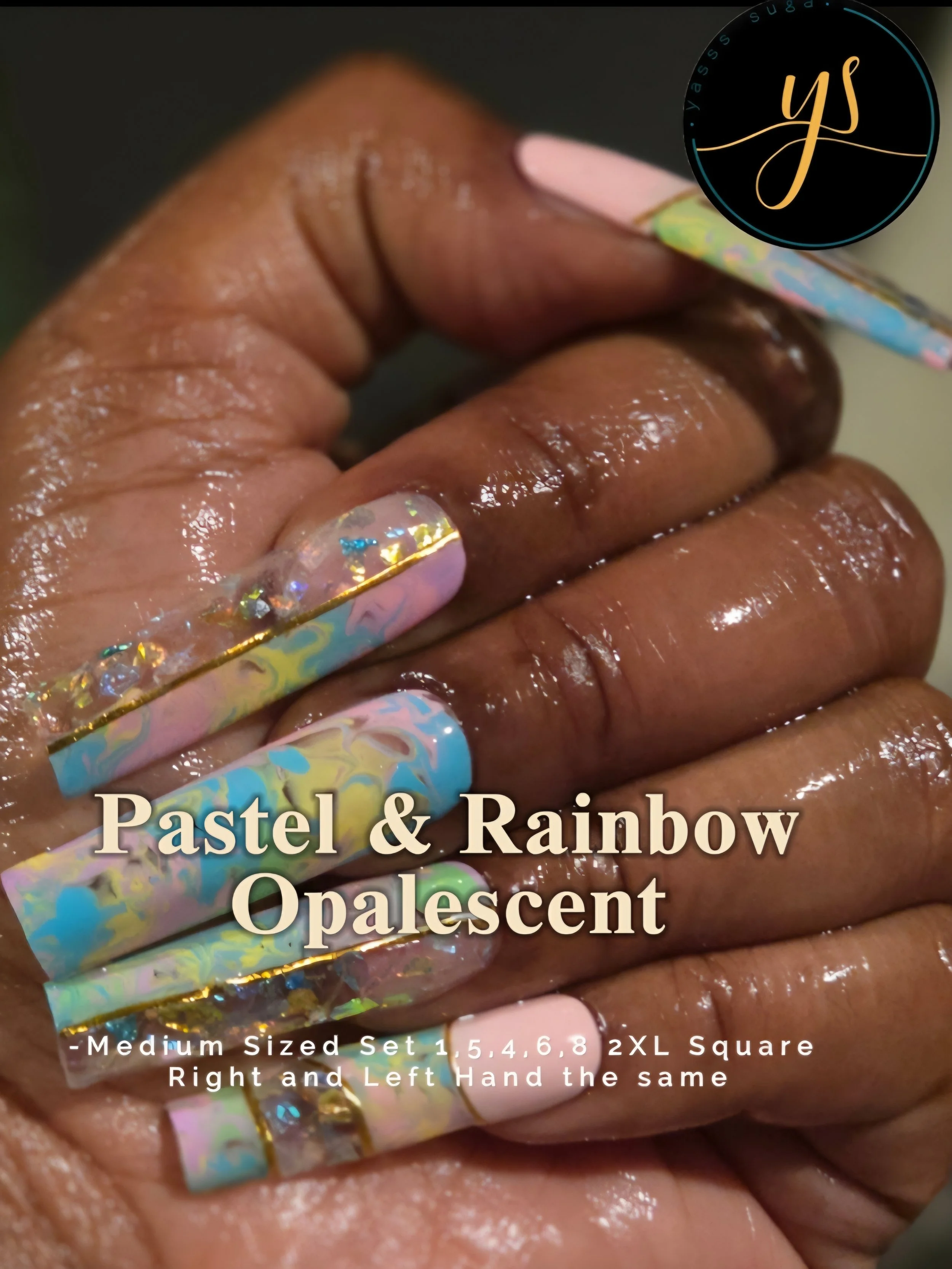 Pastel & Rainbow Opalescent (Medium Sized Nails 1,5,4,6,8) 2XL Square