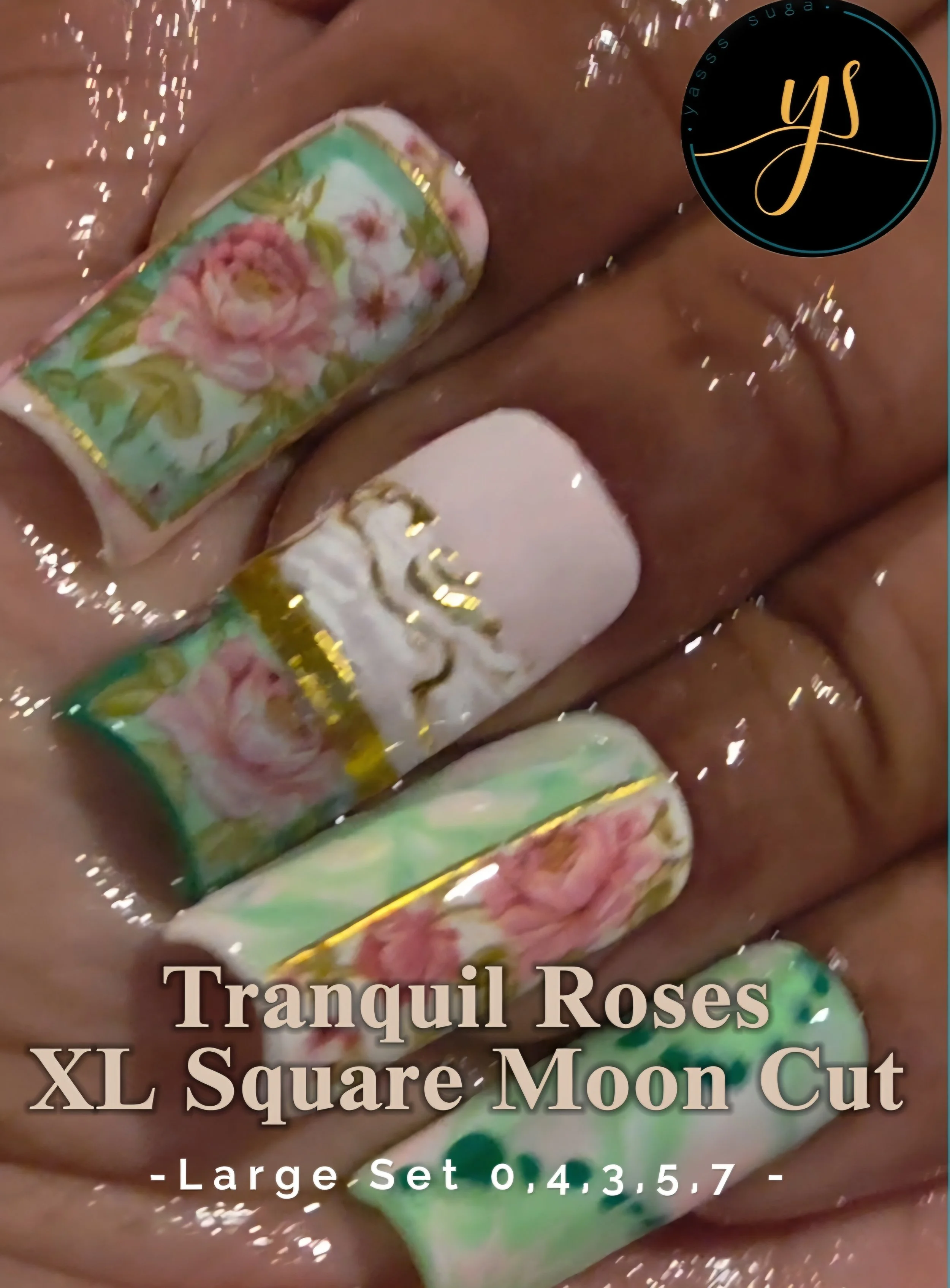 Tranquil Roses (Large Sized Set 0,4,3,5,7) XL Square Moon Cut