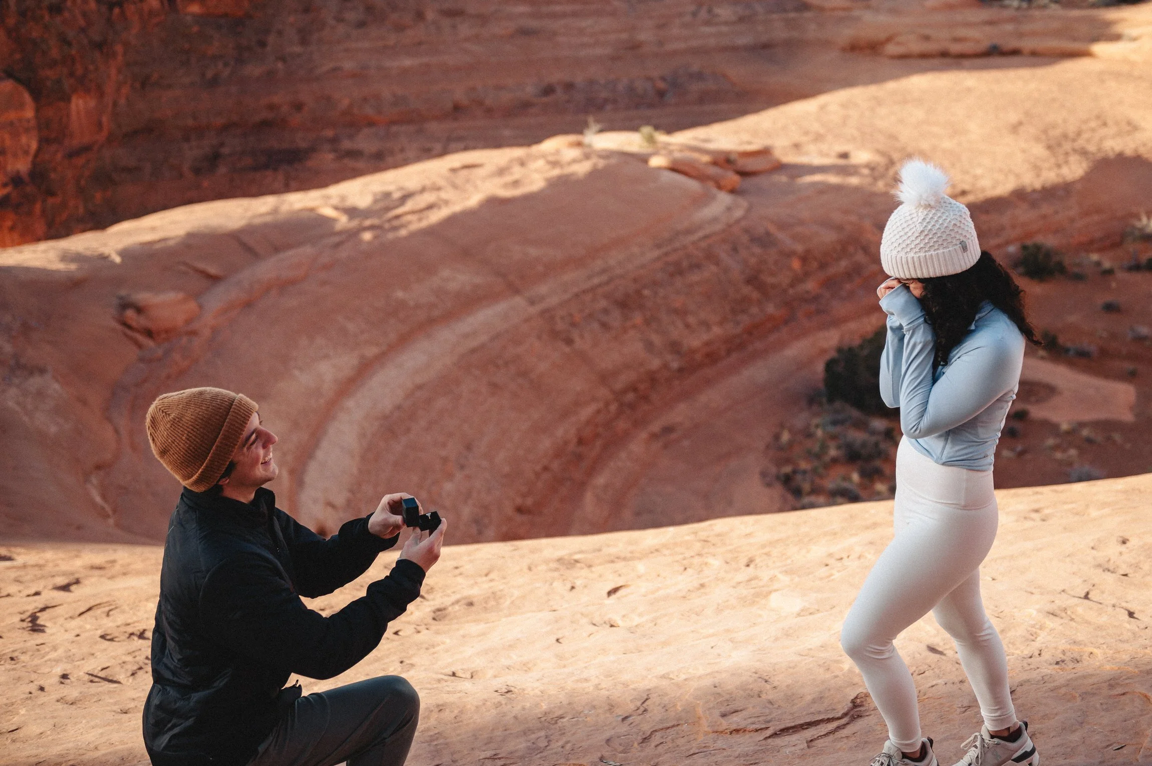 Sunrise Delicate Arch Hiking Wedding Proposal at Arches National Park - Utah Wedding Photographer (12).jpg