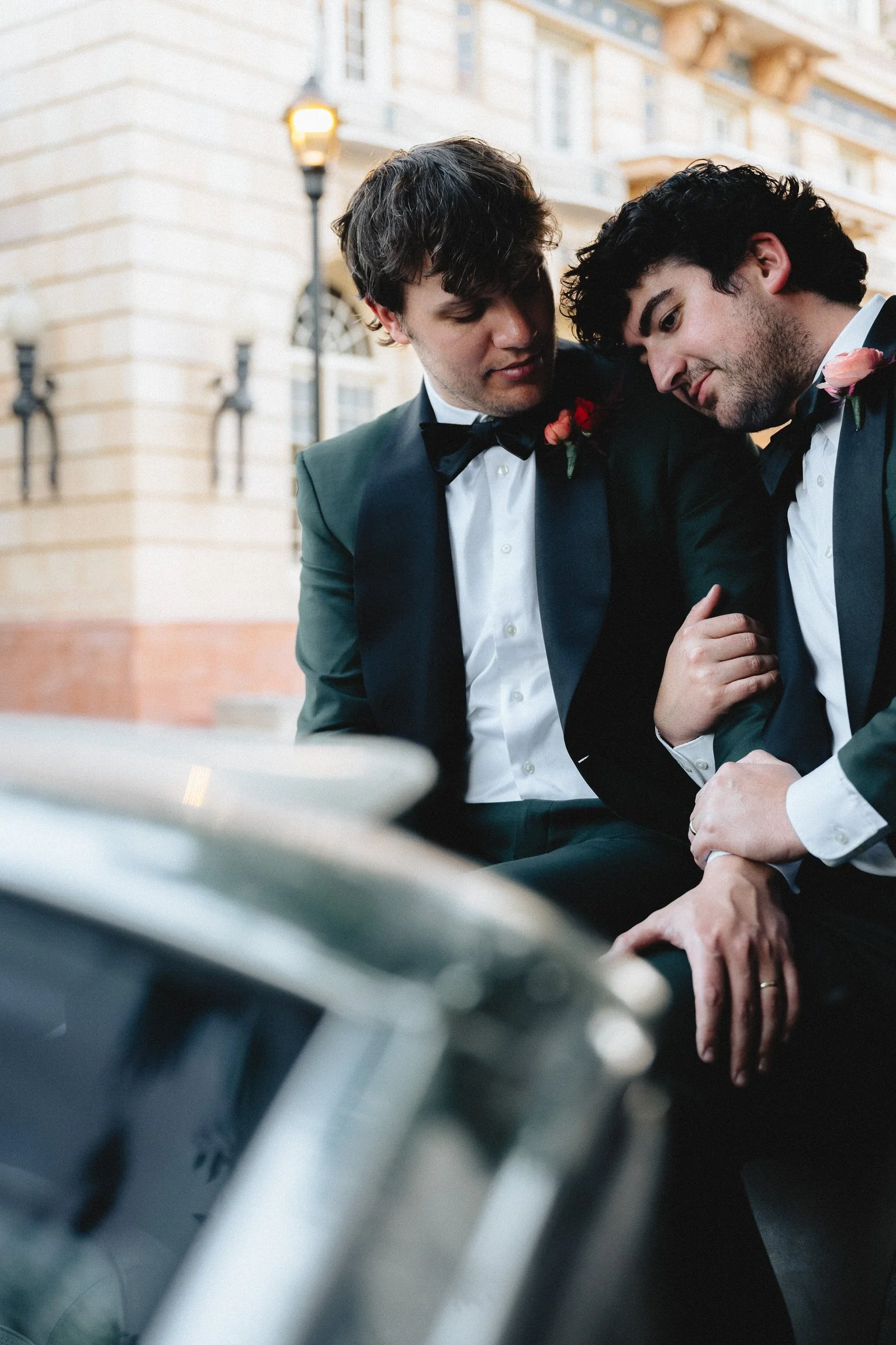 Two Grooms Gay Wedding Downtown Salt Lake City Utah With Florals and Vintage Car at Exhange Place (62 of 175).jpg