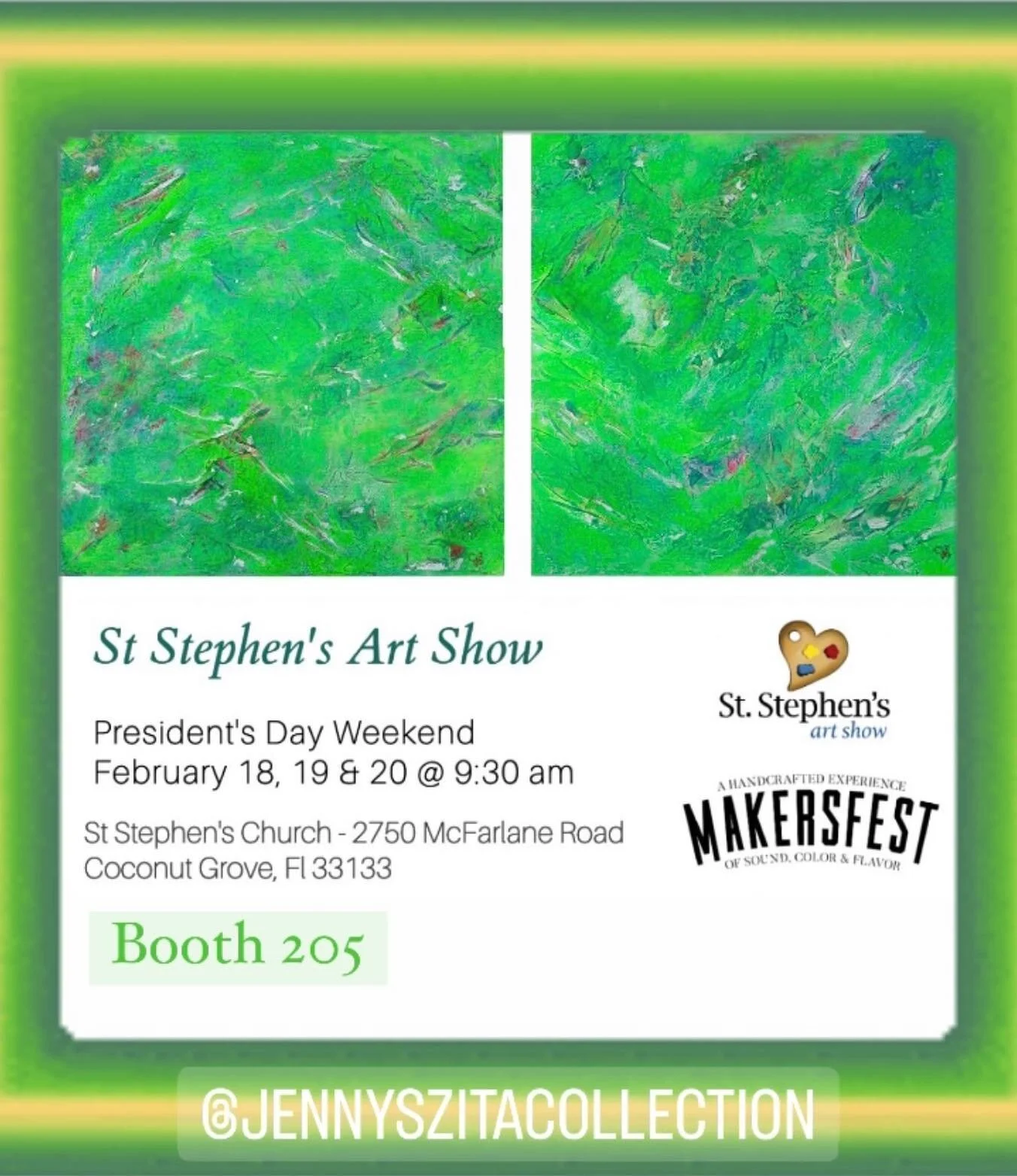 I will be at the St.Stephen&rsquo;s Art Show tomorrow, Sunday and Monday!! 9:30am-6pm! Come on out to beautiful Coconut Grove for a great show!! 

#coconutgroveartsfestival #coconutgrove #artshowmiami #miamiartshow #abstractart #artcollector #artfors