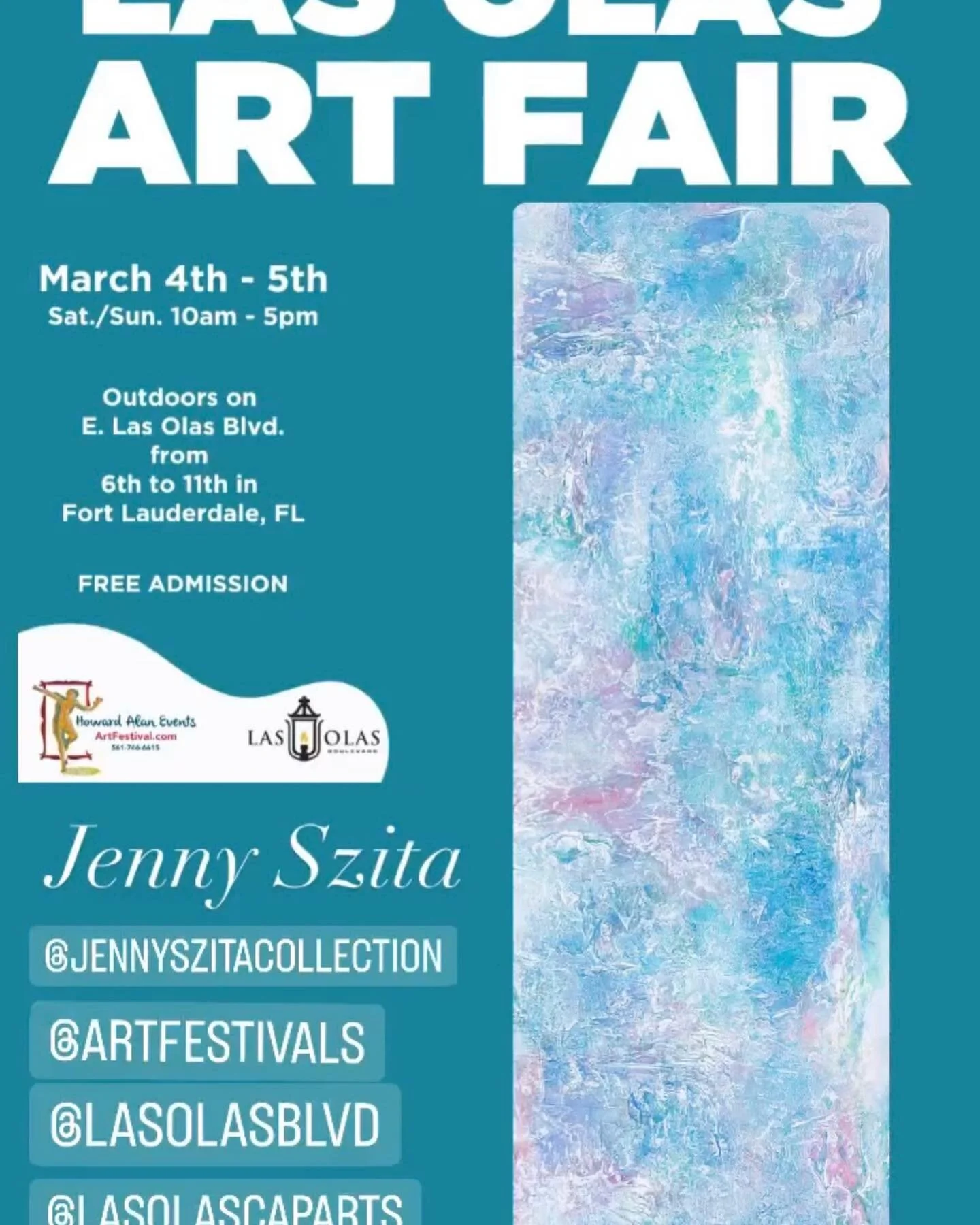 This weekend! Saturday and Sunday on beautiful Las Olas Blvd. in Fort Lauderdale! 

#artshows #artshow #artgallery #fortlauderdaleevents #miamievents #bocaratonevents #delrayevents #artcollector #originalartforsale