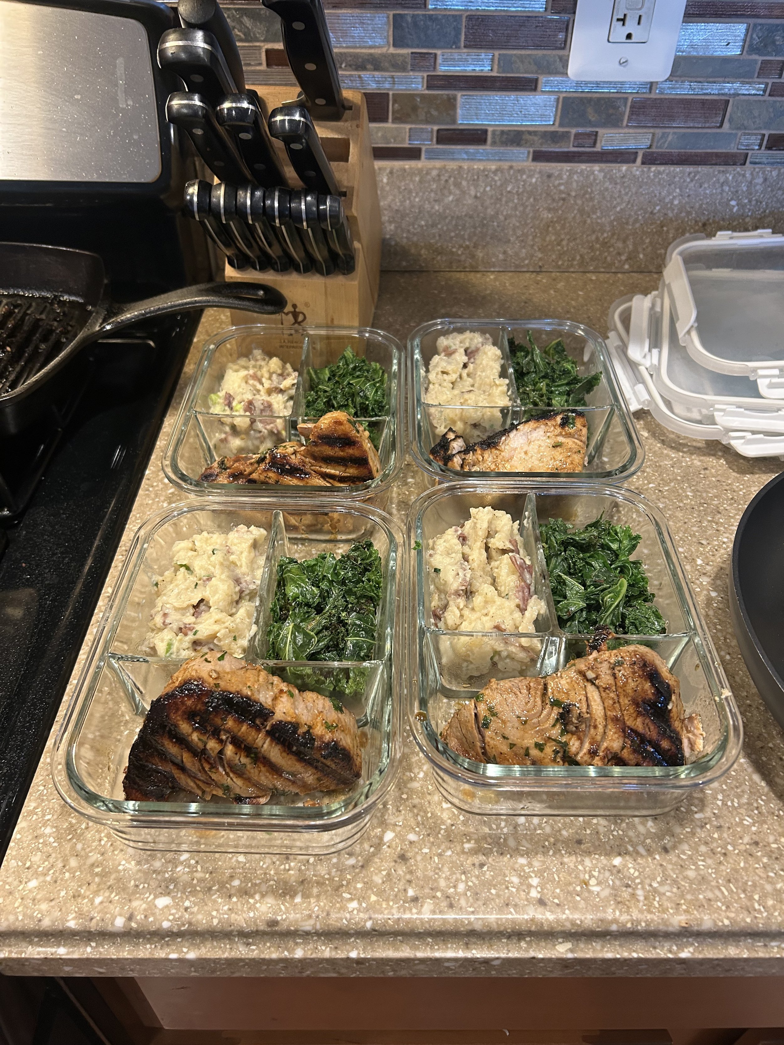 Grilled Tuna, Red Skin Mashed Potatoes & Garlic Kale