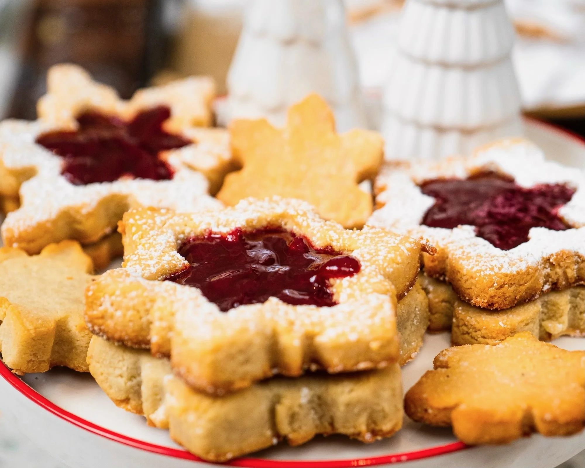 Raspberry Linzer Snowflake Cookies