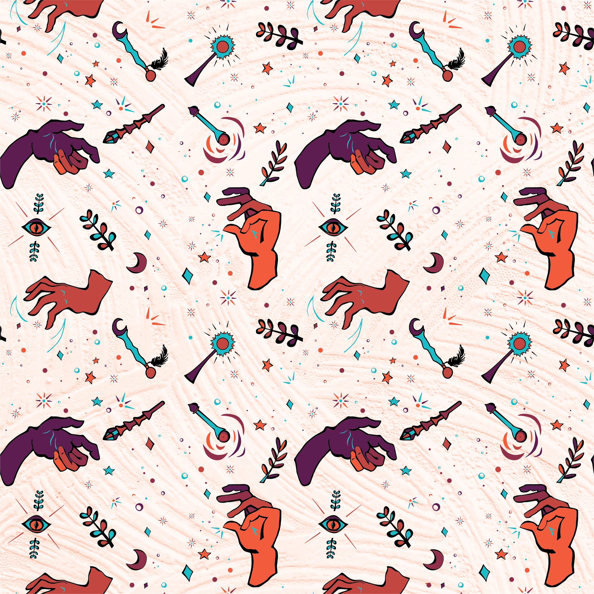 A repeating illustrated pattern developed during my capstone while experimenting with symbol-based pattern systems. I focused on using thick and thin linework to build variation and movement across the surface.