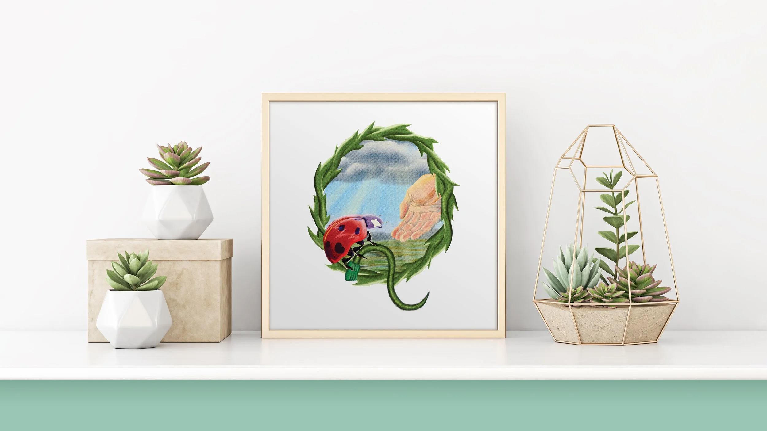 An editorial-style illustration created for a Smithsonian-inspired assignment answering the question “How did ladybugs get their name?” The piece was later selected for a student gallery exhibition.