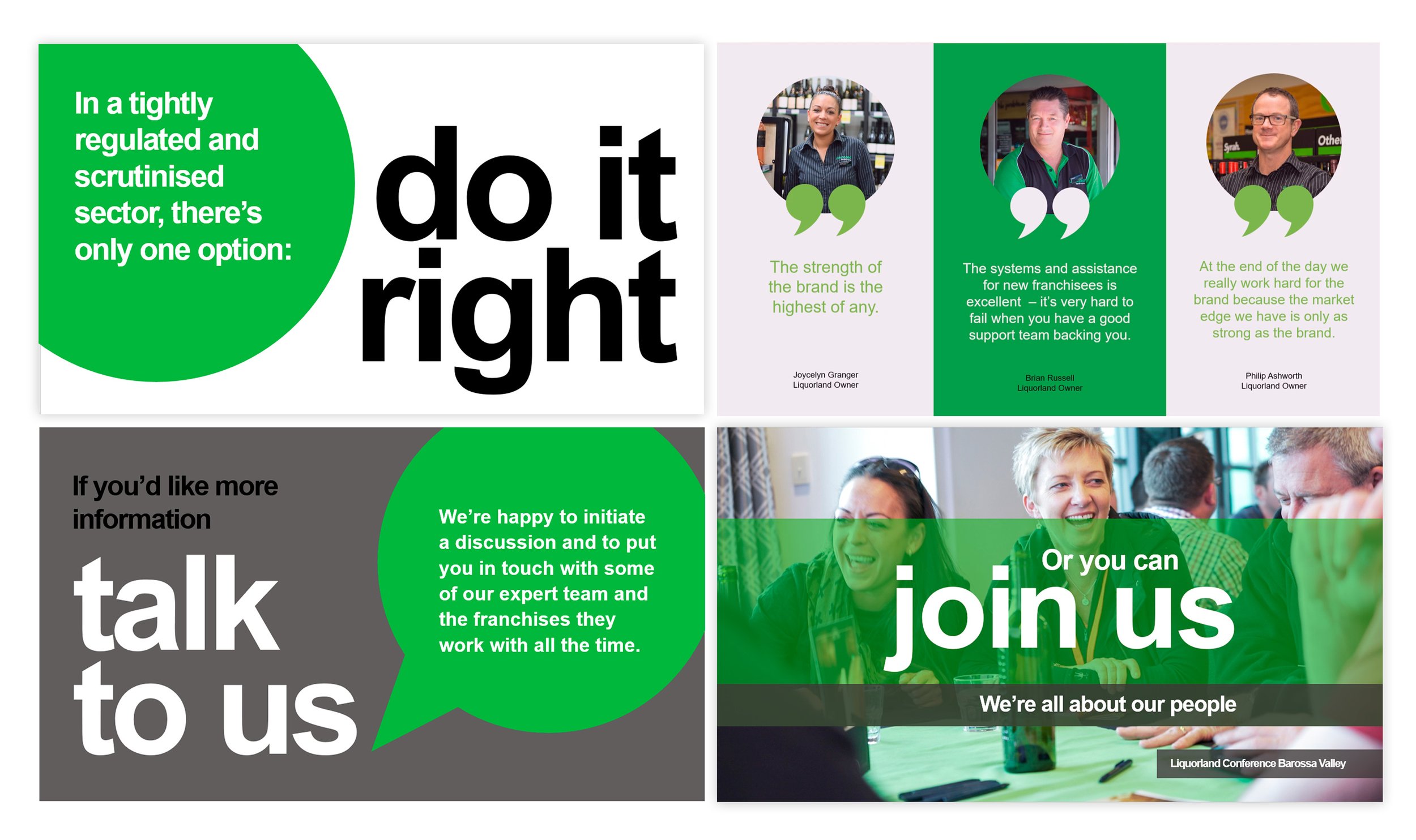 We refreshed Liquorland’s pitch deck to prospects to showcase their strengths and culture. It was presented in video form as well as a native PowerPoint slide deck for managers to take new franchisees through.
The presentation uses animations withi