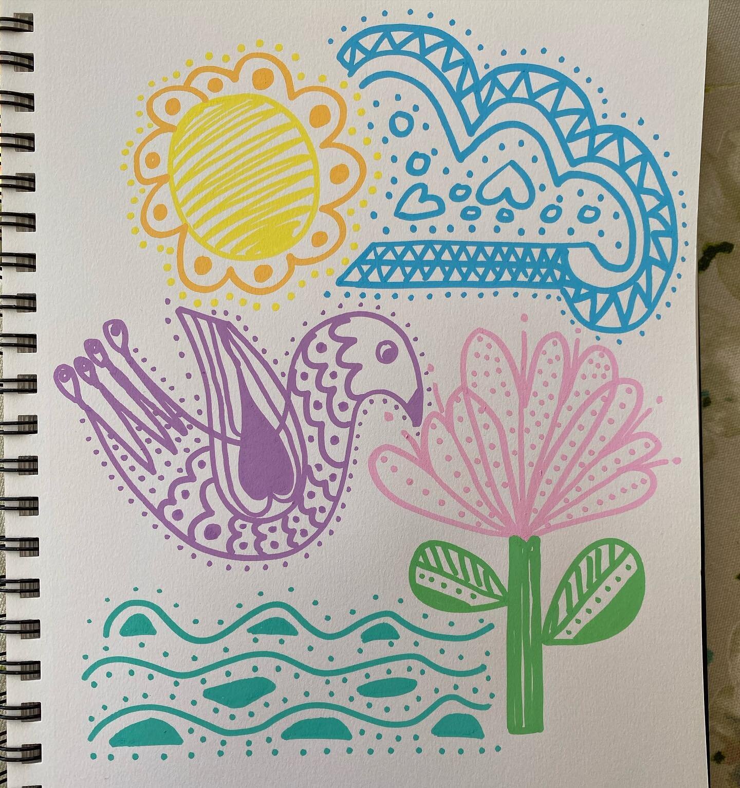 Art - Sunny Day sketchbook doodle.
.
This is just a fun and colourful doodle that I did this morning while sitting in my Mum&rsquo;s sunny conservatory. Bliss!
.
I hope that the sun is shining on you physically and metaphorically wherever you are and