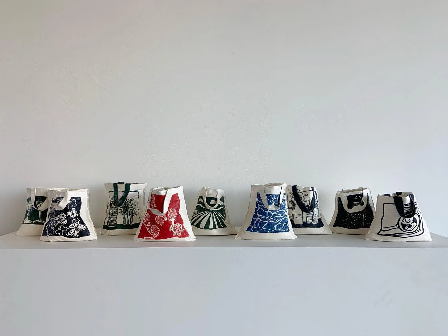 More views of the tote bags for our Advanced 3D crit in the Linda Johnson Gallery. The piece is titled &ldquo;Things I Carry.&rdquo; Each design is inspired by an important person, place, or thing in my life.

Awesome to be able to sell so many, many