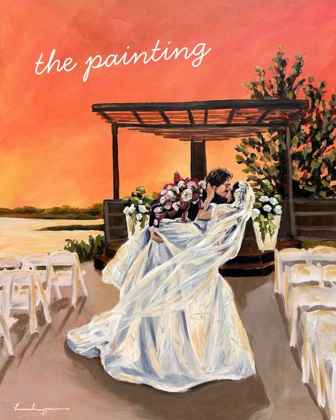 The Hobsons🌅
8.21.26
22x28 - The Signature 

Thought it&rsquo;d be fun to show you what goes on behind the scenes when creating a live wedding painting! The bride requested a warm and golden sunset, highlighting the details in her dress and her gorg