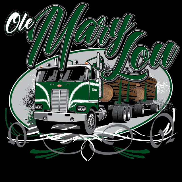 Screen printing, silkscreen design, t-shirt art, hot rod art, car show designs, drag racing, car show apparel, vintage car show art, Peterbilt Truck, Log Truck, trucking
