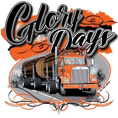 Screen printing, silkscreen design, t-shirt art, hot rod art, car show designs, drag racing, car show apparel, vintage car show art, Kenworth Truck, Log Truck, trucking