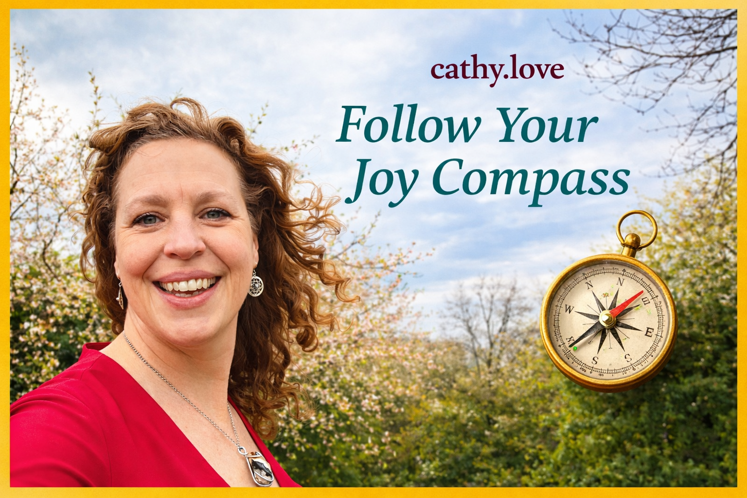 Cathy in nature with a compass