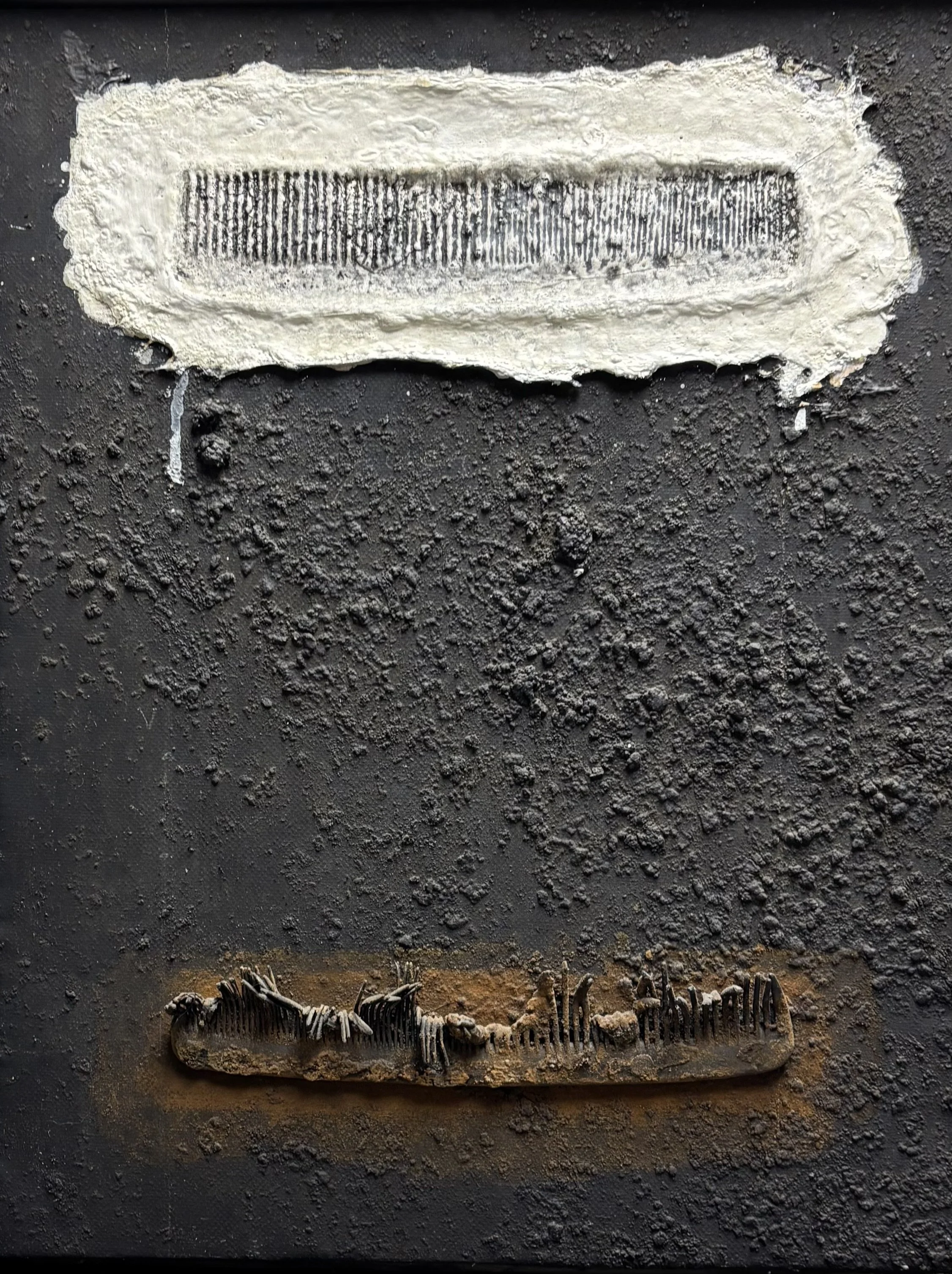 COMB STUDY  Plastic combs, paint, cement on canvas |7"x 14",  1998   Estate