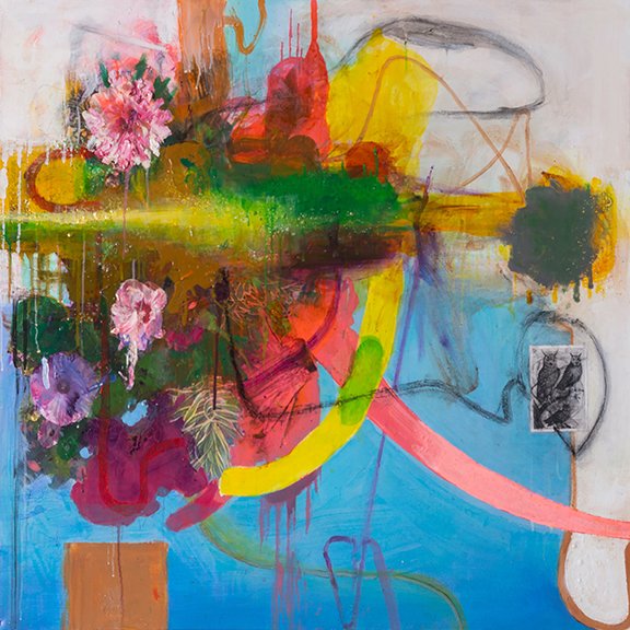 BIRDS OF A FEATHER FLOCK TOGETHER, 2019 Mixed media on canvas, 40"x 43" 