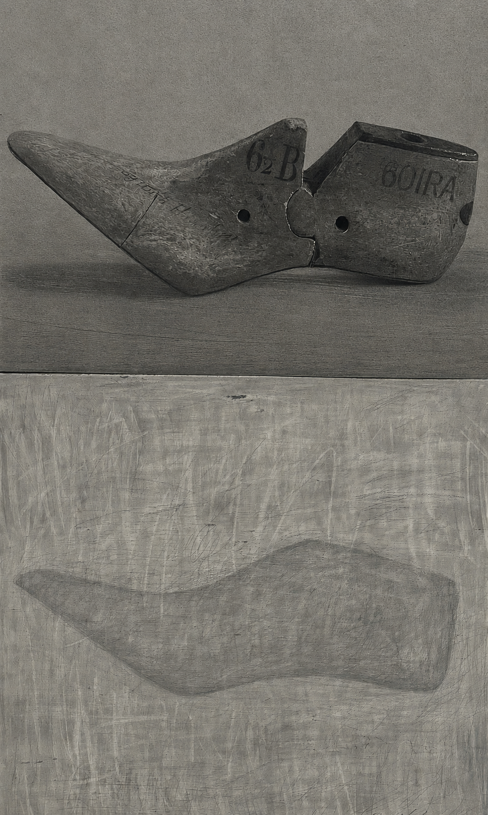 Two Shoe Lasts, 1997 Pencil on paper, 22" x 13"