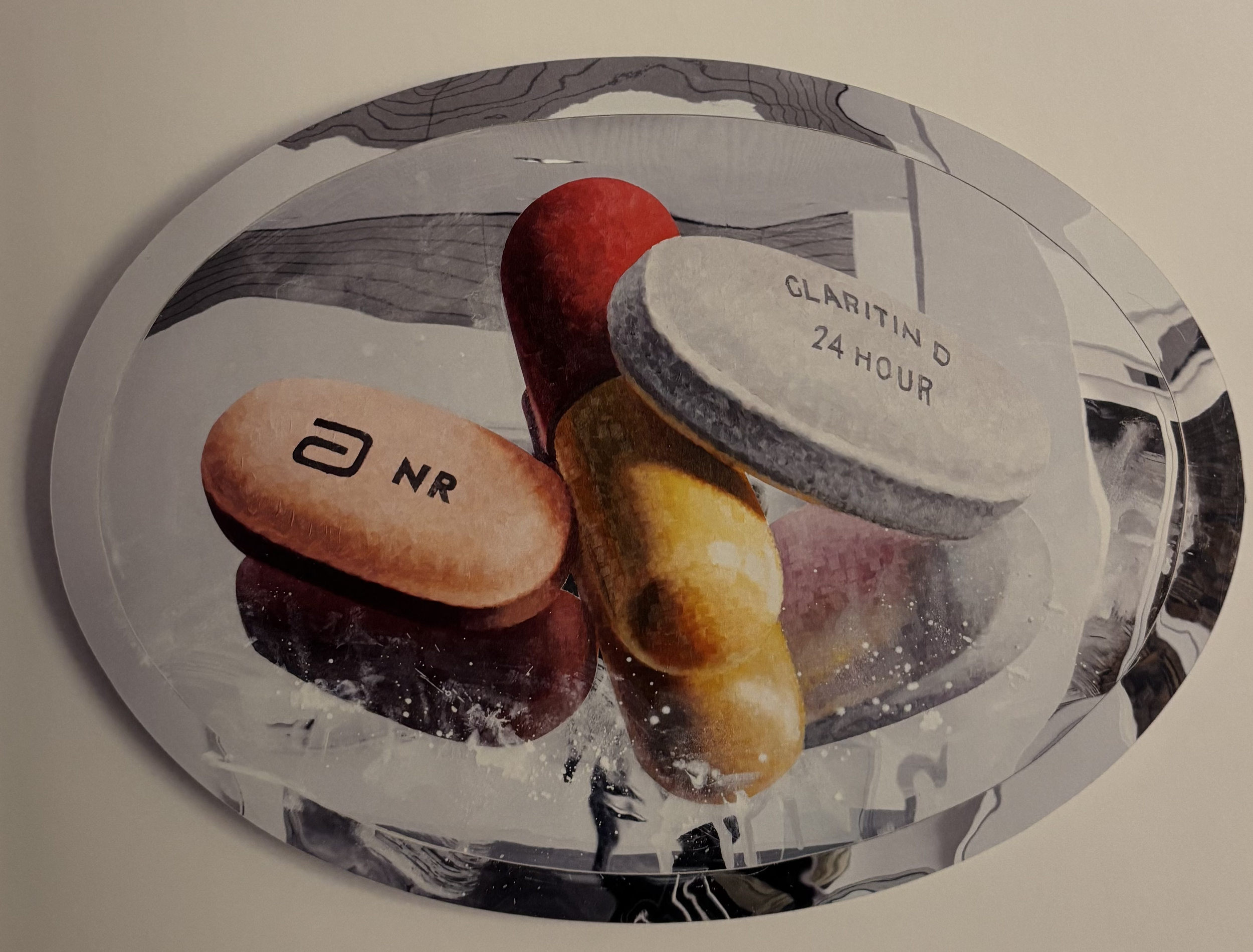 PILLS, 2008 
Oil on canvas mounted on plastic mirror 38  x 52 in. (96.5 x 132.1 cm)