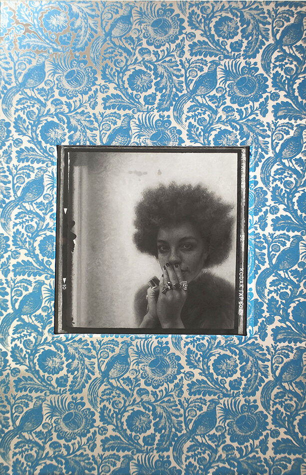 BLUE PORTRAIT  Oil on canvas, 22"x 22"  Screenprint on mirror, 57”x 36”, 2014