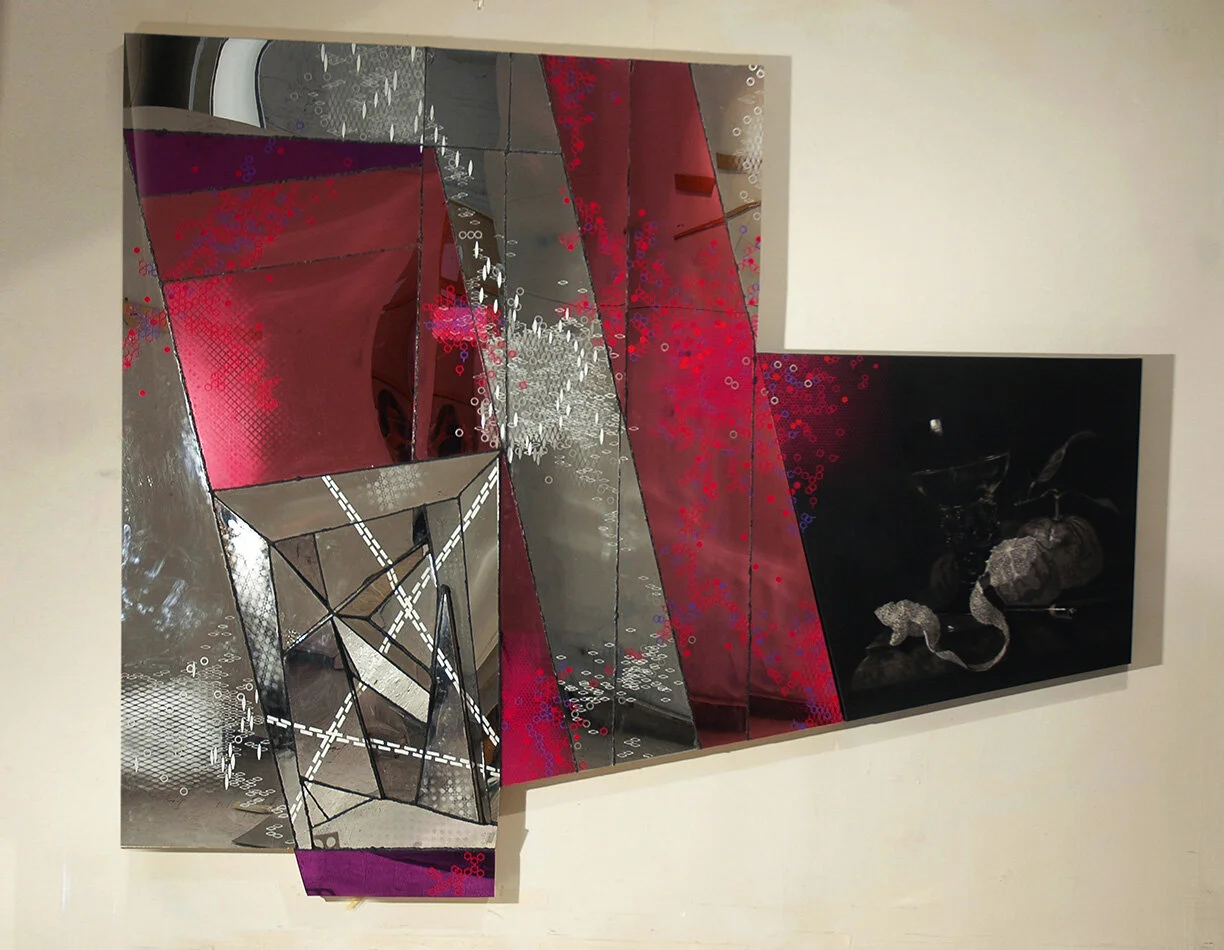 FROM THE REFLECTIONS SERIES  #7 Graphite on canvas with mixed media on mirror | 80”x 90”, 2007