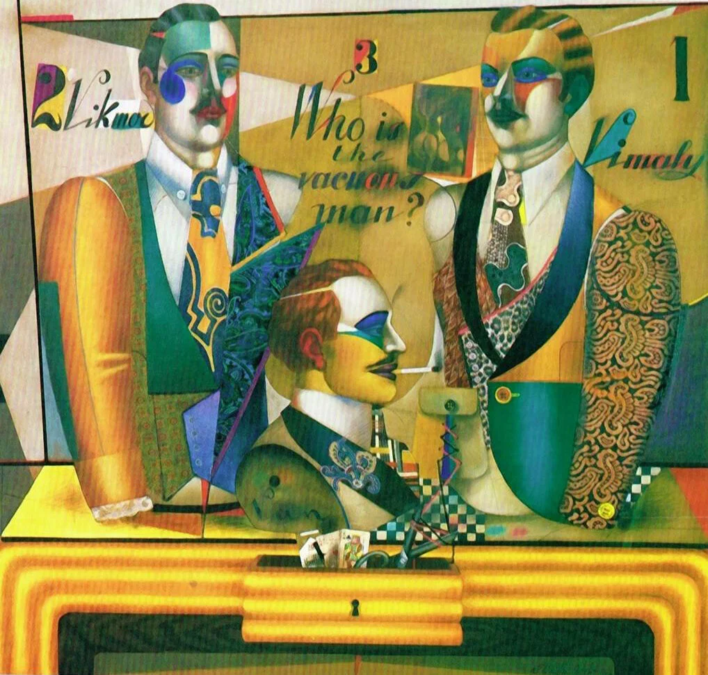 WHO IS THE VACUOUS MAN? Collage on canvas, 54”x 58”, 1987