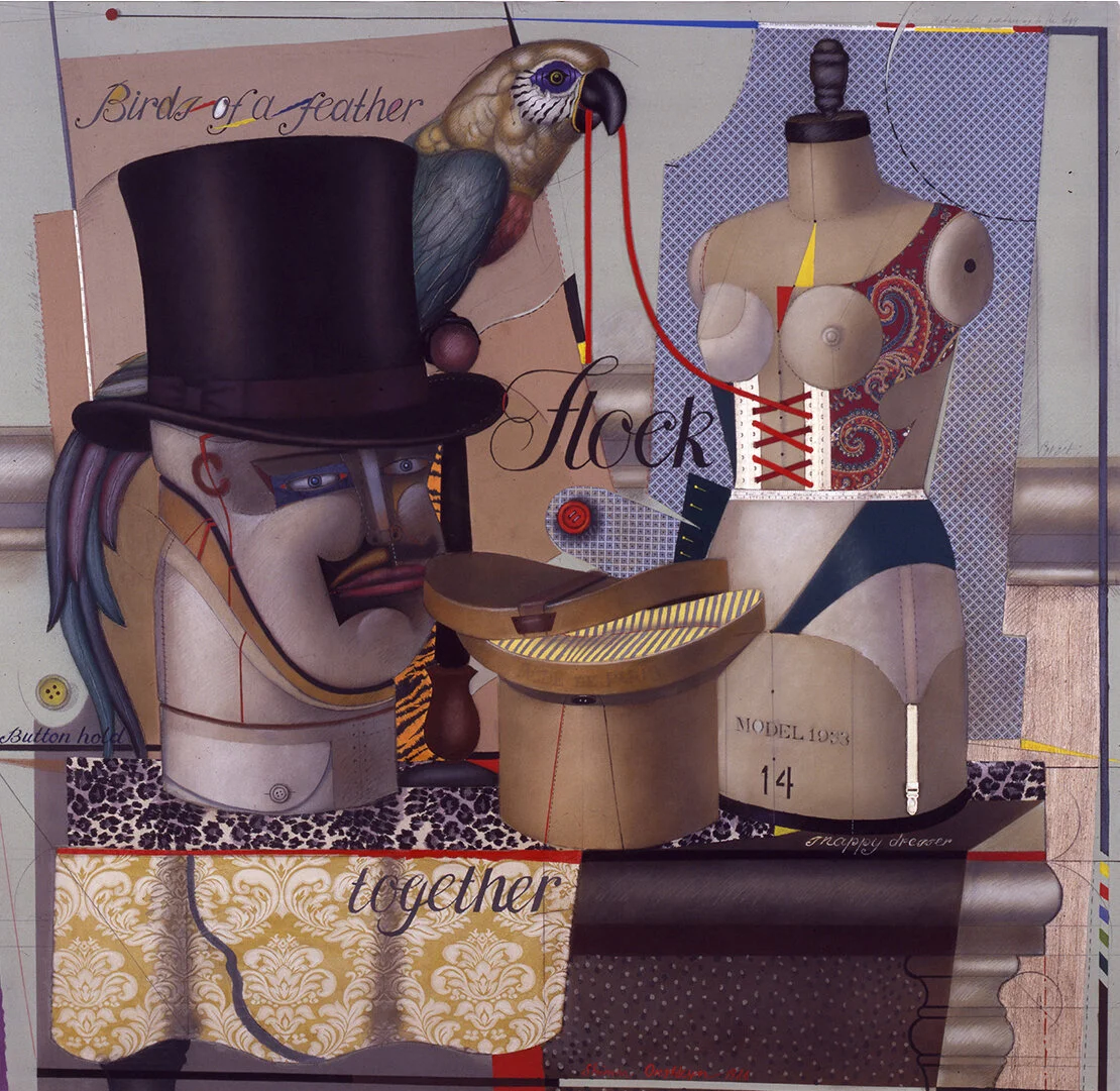 BIRDS OF A FEATHER FLOCK TOGETHER Collage on canvas, 60”x 50”, 1985