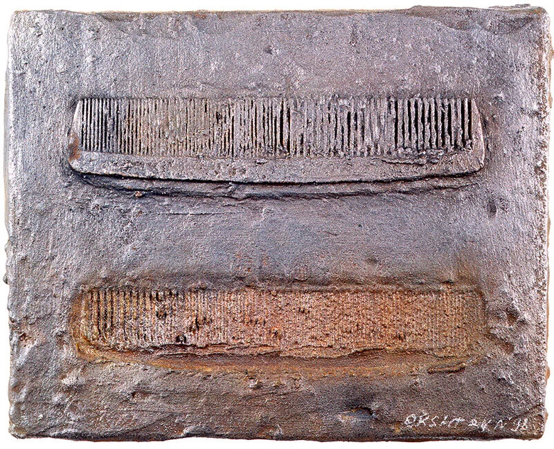 COMB PAIR  Plastic combs in cement, 8"x 10", 1998