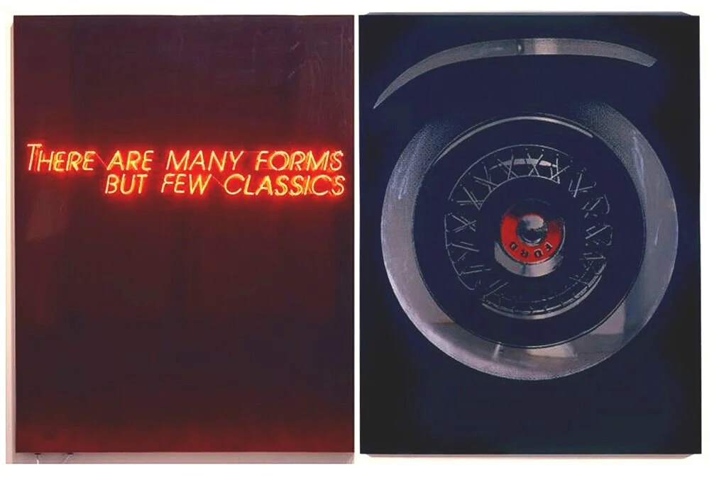 THERE ARE MANY FORMS BUT FEW CLASSICS Neon and screenprint on stainless steel | 80”x 124”, 1988