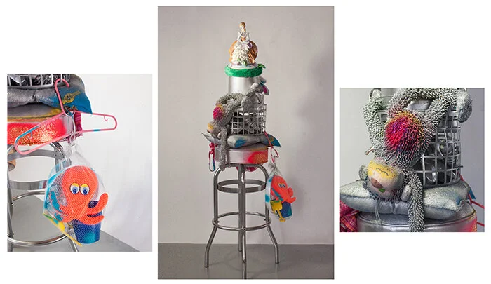 LADY IN WAITING #1 Found objects & Italian porcelain figurine on bar stool | 58"x 14", 2013 Estate