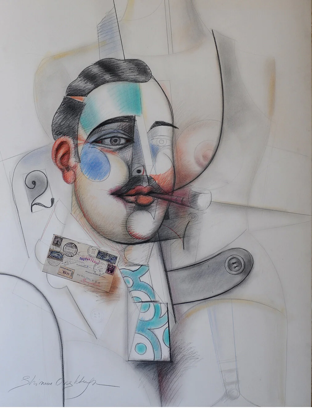 MAN WITH PIPE Graphite, pastel, pencil on paper 42”x 32”, 1986