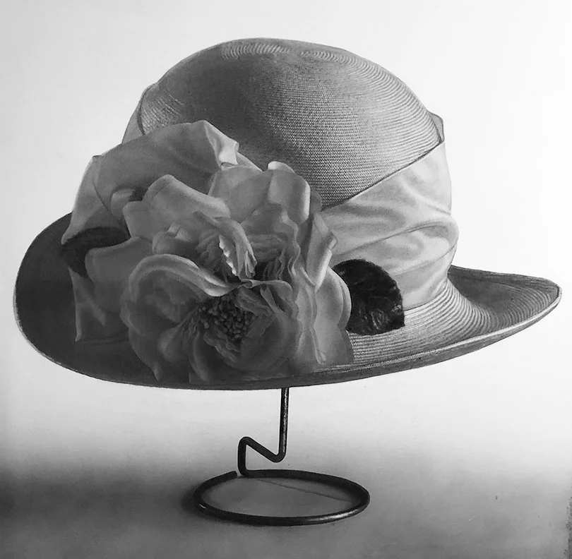 FLOWER HAT, 2002 
Graphite on canvas, 40″x 42″