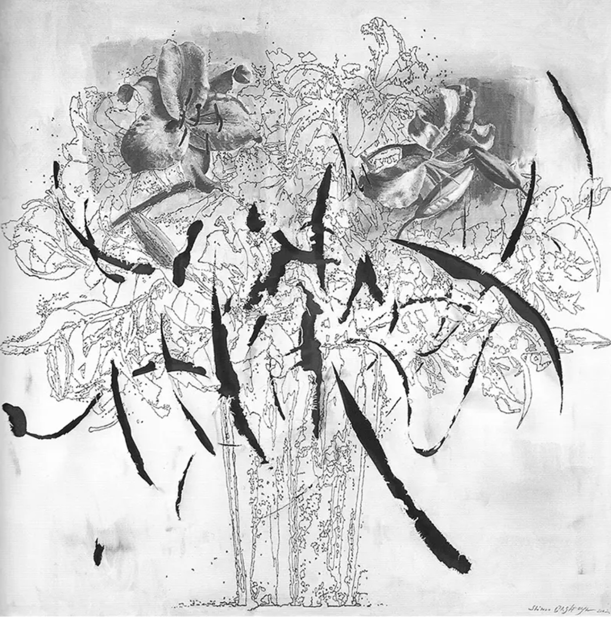LILIES TORNED, 2002 
Acrylic, oil on canvas, 91” x 101”