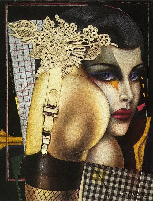 CHEEK TO CHEEK, 1985 
Collage on canvas, 18”x 14”