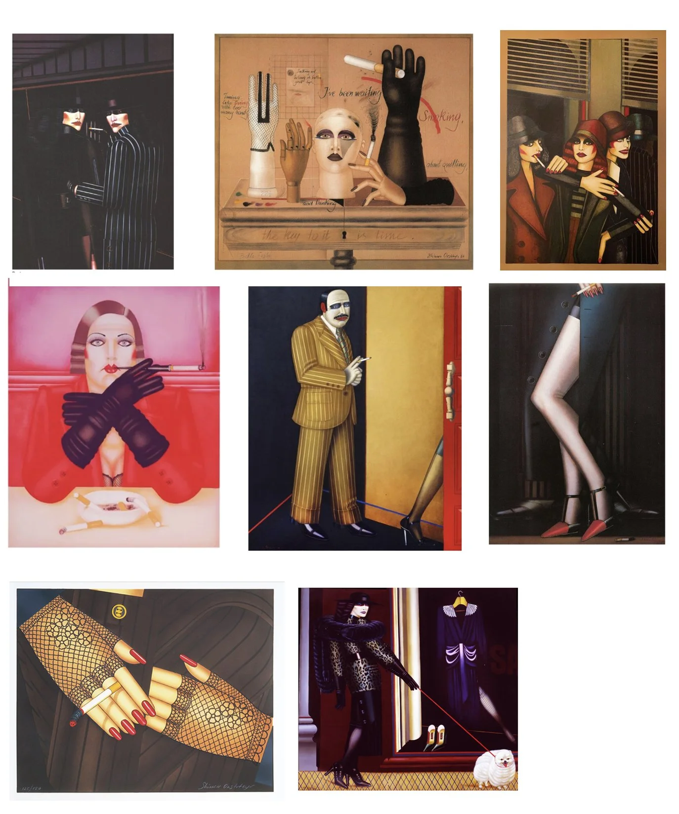 Limited edition lithographs on Arche paper   Produced by Grapholith Studios, Paris, 1984 
Top (L to R): Partners, No Smoking, Take Five 
Middle (L to R): Susan, Businessman, Legs 
Bottom (L to R): Hands, Madison Avenue on Sale  
