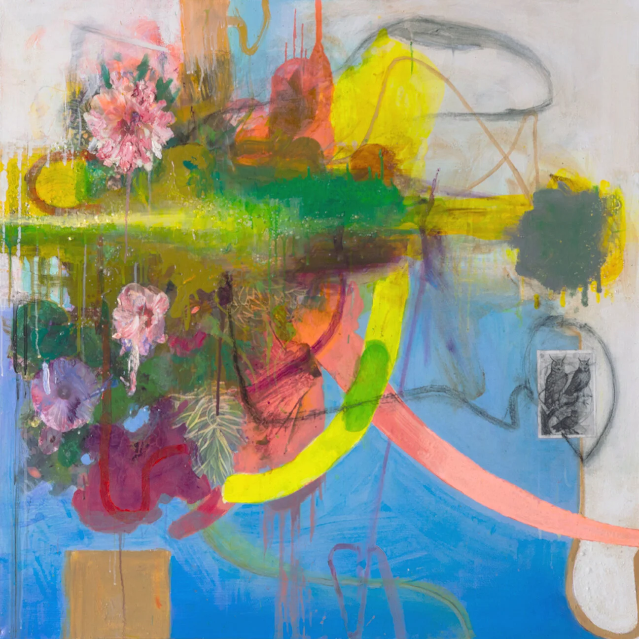 BIRDS OF A FEATHER FLOCK TOGETHER Collage and mixed media on canvas | 40"x 43", 2019