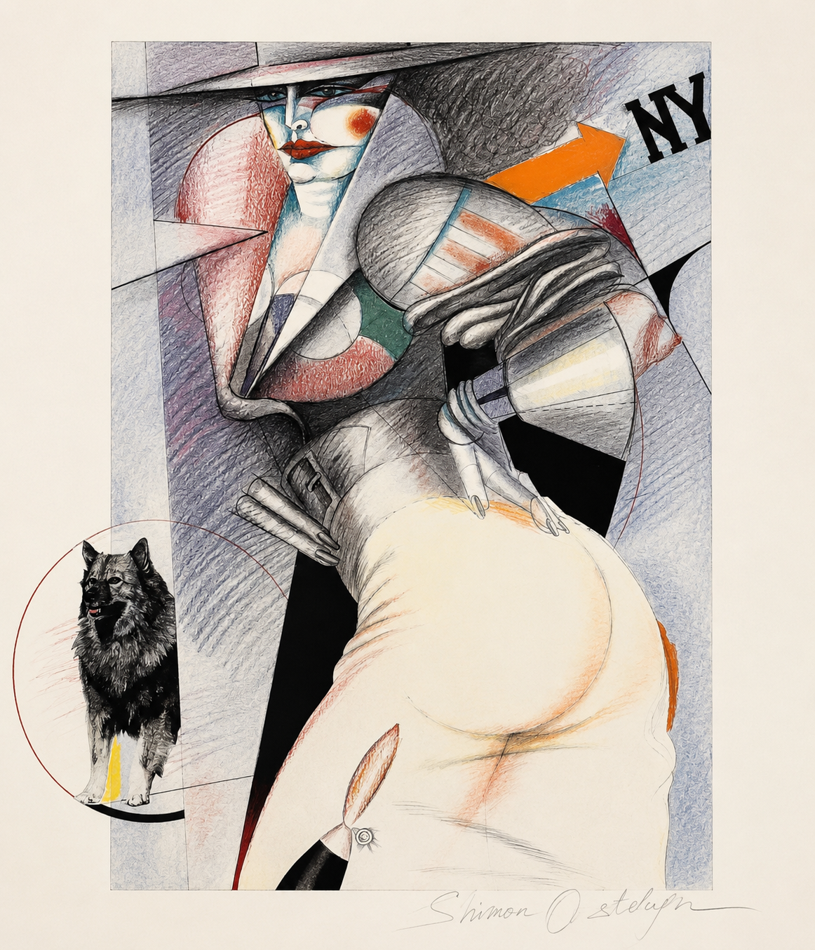 NY LADY WITH DOG, 1988 Graphite, pastel, pencil on paper 22 x 12 in. (55.9 x 30.5 cm)