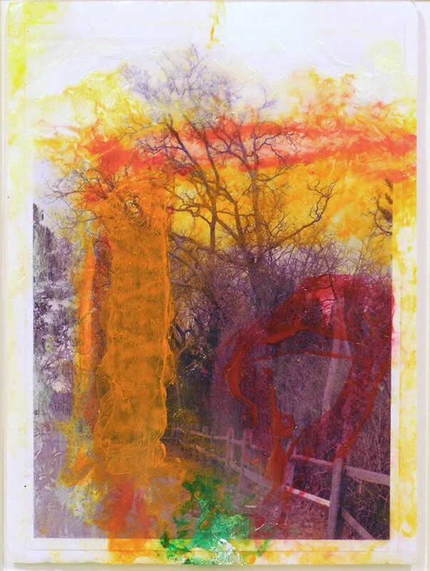 LANDSCAPE #4, 2018 
Mixed media on vintage postcard mounted on board, 7”x 5.5”    Provenance:  Janet Lehr Gallery, Easthampton, NY, 2018