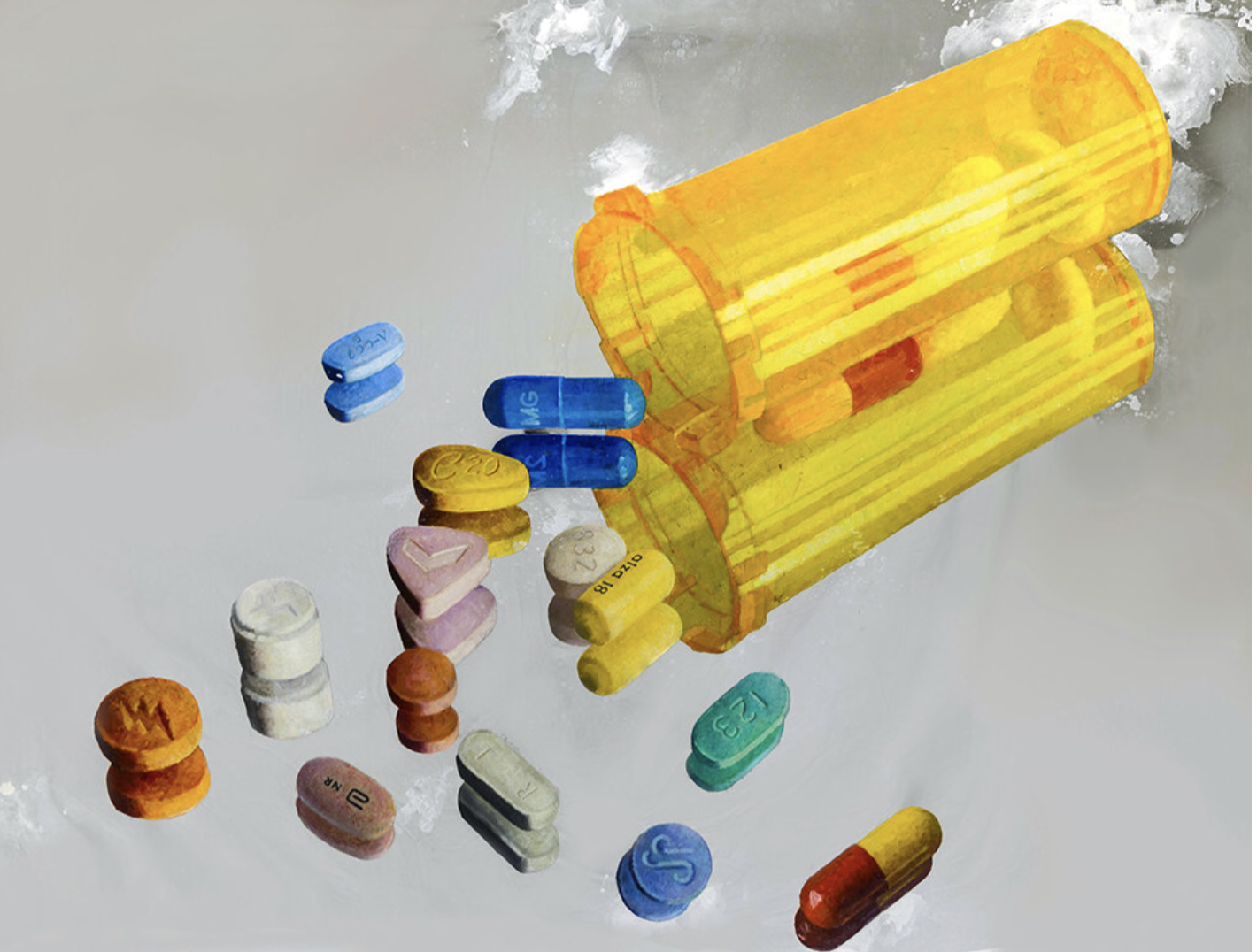 PILLS, 2008 
Oil on plastic mirror, 48"x 50" Provenance: 
Stux Gallery, New York, 2008 
Black & White Gallery / The Solo Project Art Fair, Basel, Switzerland 2011 
Black & White Gallery, Brooklyn, NY, 2017