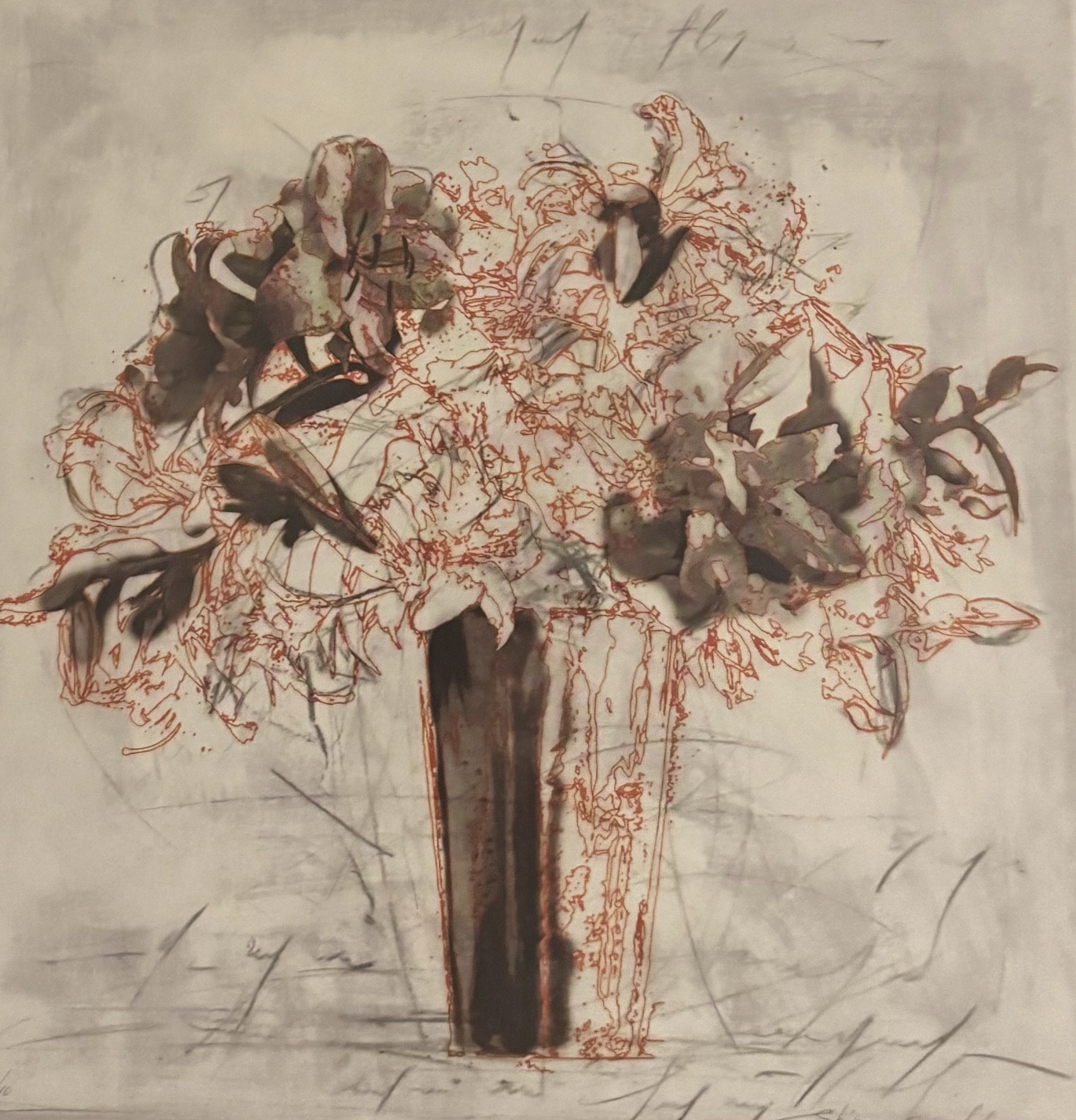Lilies mixed media on paper 26 x 26 in. (66 x 66 cm),, Edition: 10