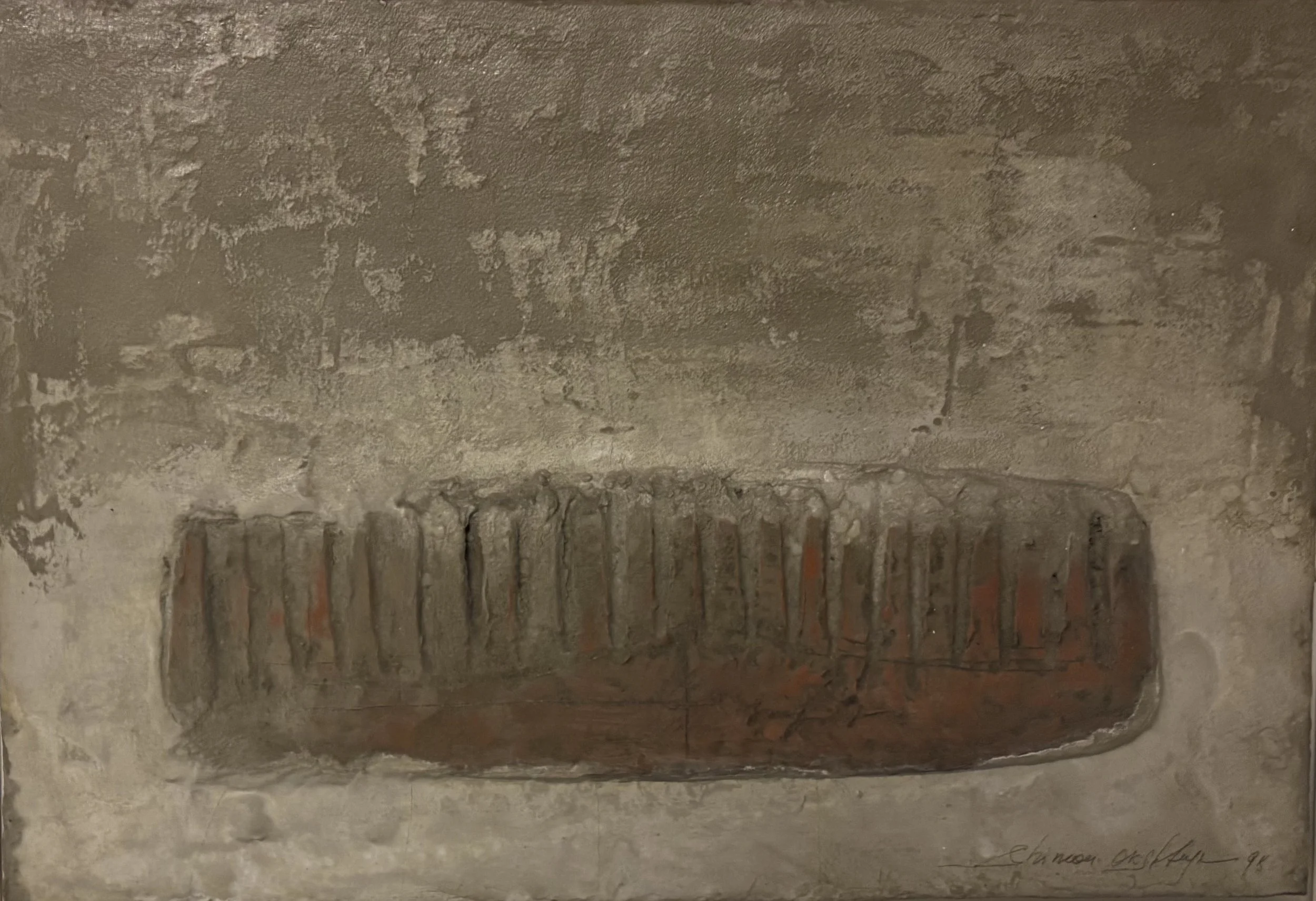 COMB STUDY, 1998 
Fiberglass comb, cement on board, 16” x  23”