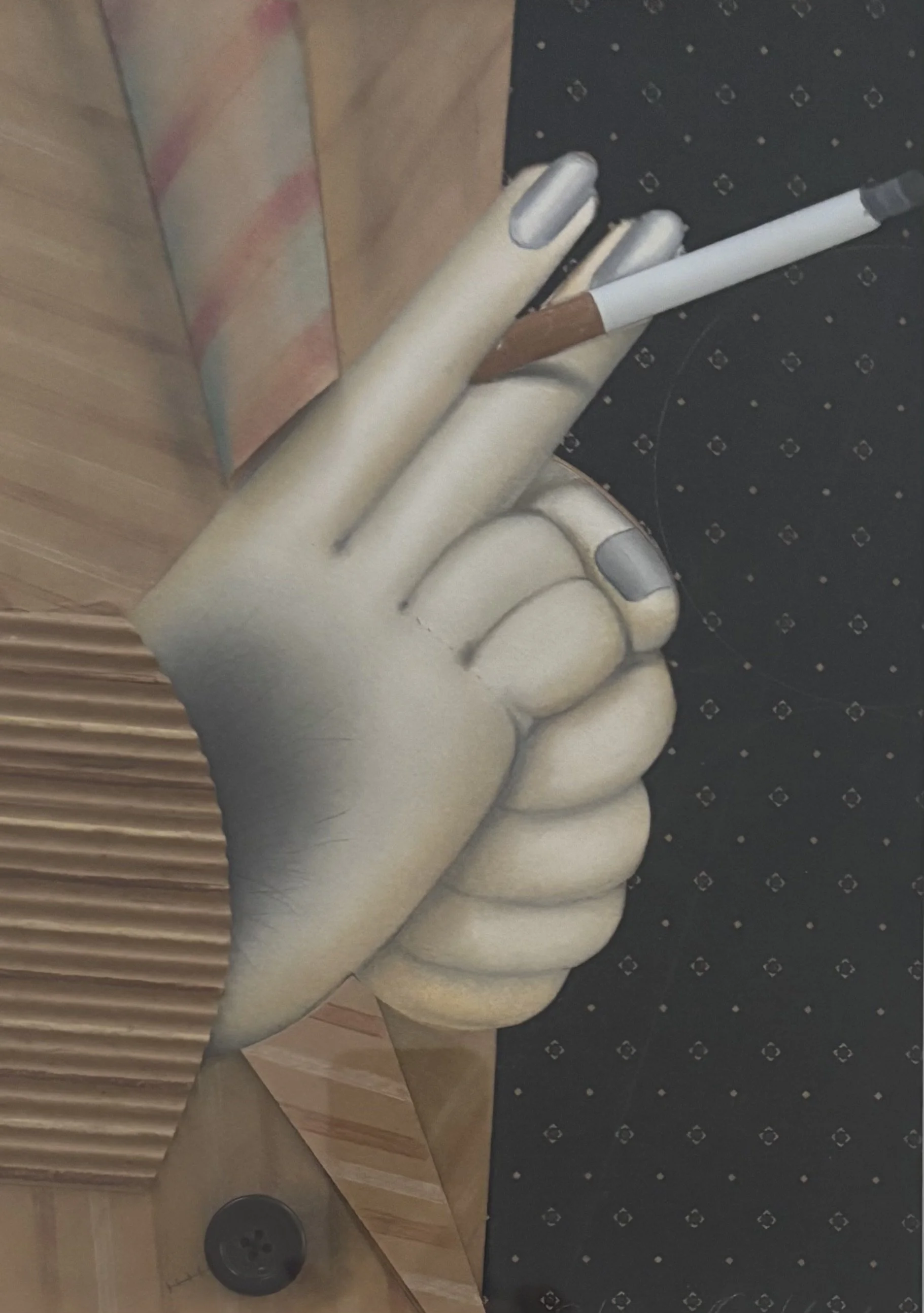 SMOKING CIGS, 1985 
Pencil, collage on paper, 14″x 10″