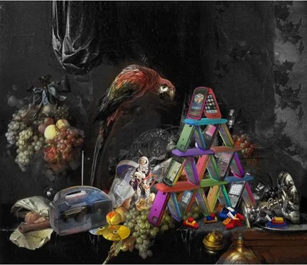 STILL LIFE WITH SMART PHONES, 2010 
After Jan Davidsz de Heem, Abundant Still Life with a Parrot, c. 1655 
Oil on canvas, 78”x 92” Provenance: 
Triumph Gallery, Moscow, Russia, 2012 
K Gallery, St. Petersburg, Russia, 2013 
Venet House Gallery, Ulm 