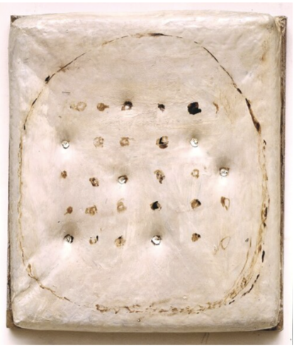 THIMBLE STUDY #2, 2000 
Mixed media on canvas, 18”x 16” x 2"