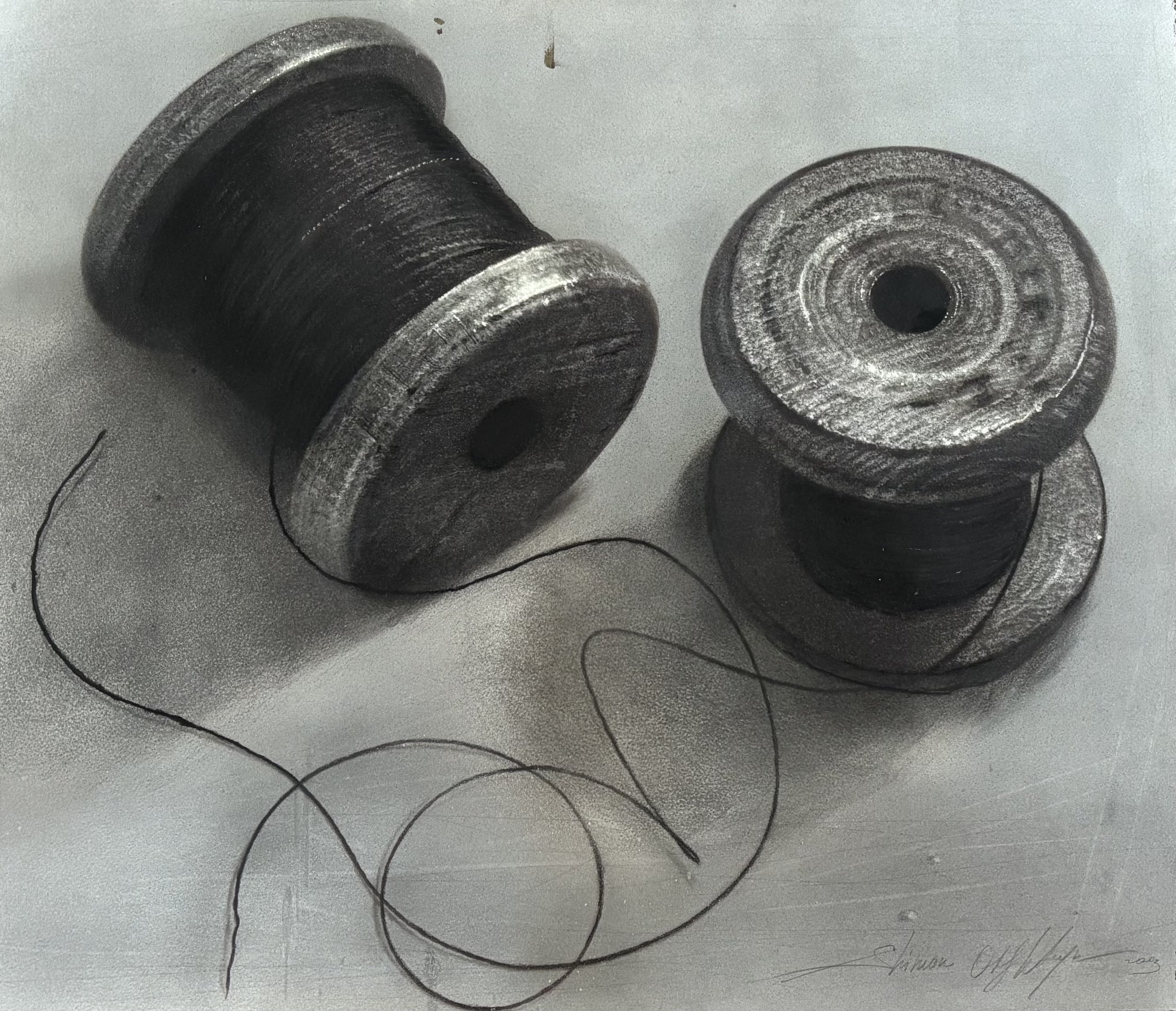 SPOOLS, 1993 
Graphite on paper, 28″x 33.5″