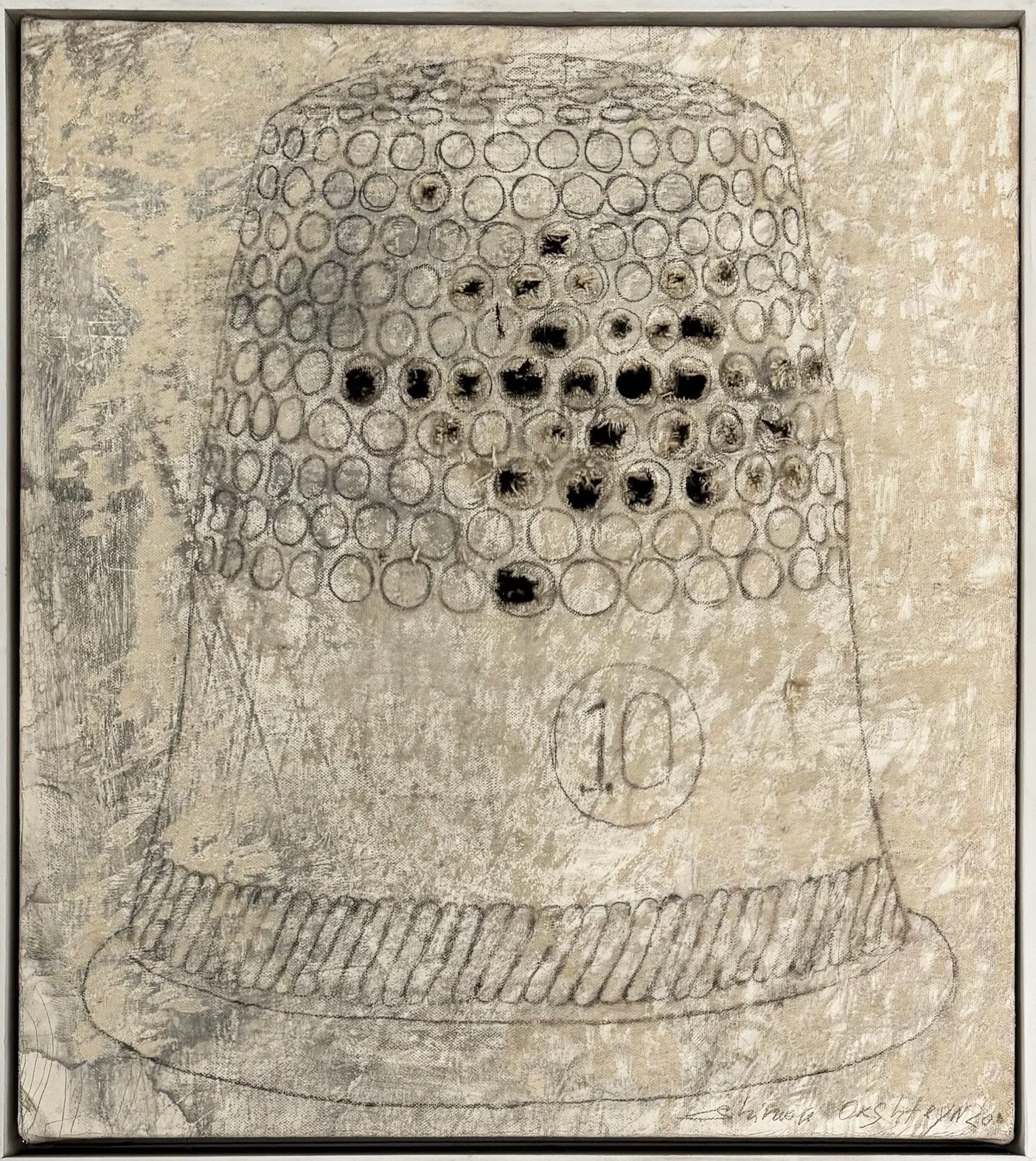 THIMBLE STUDY #3, 2000 
Mixed media on canvas, 18”x 16”