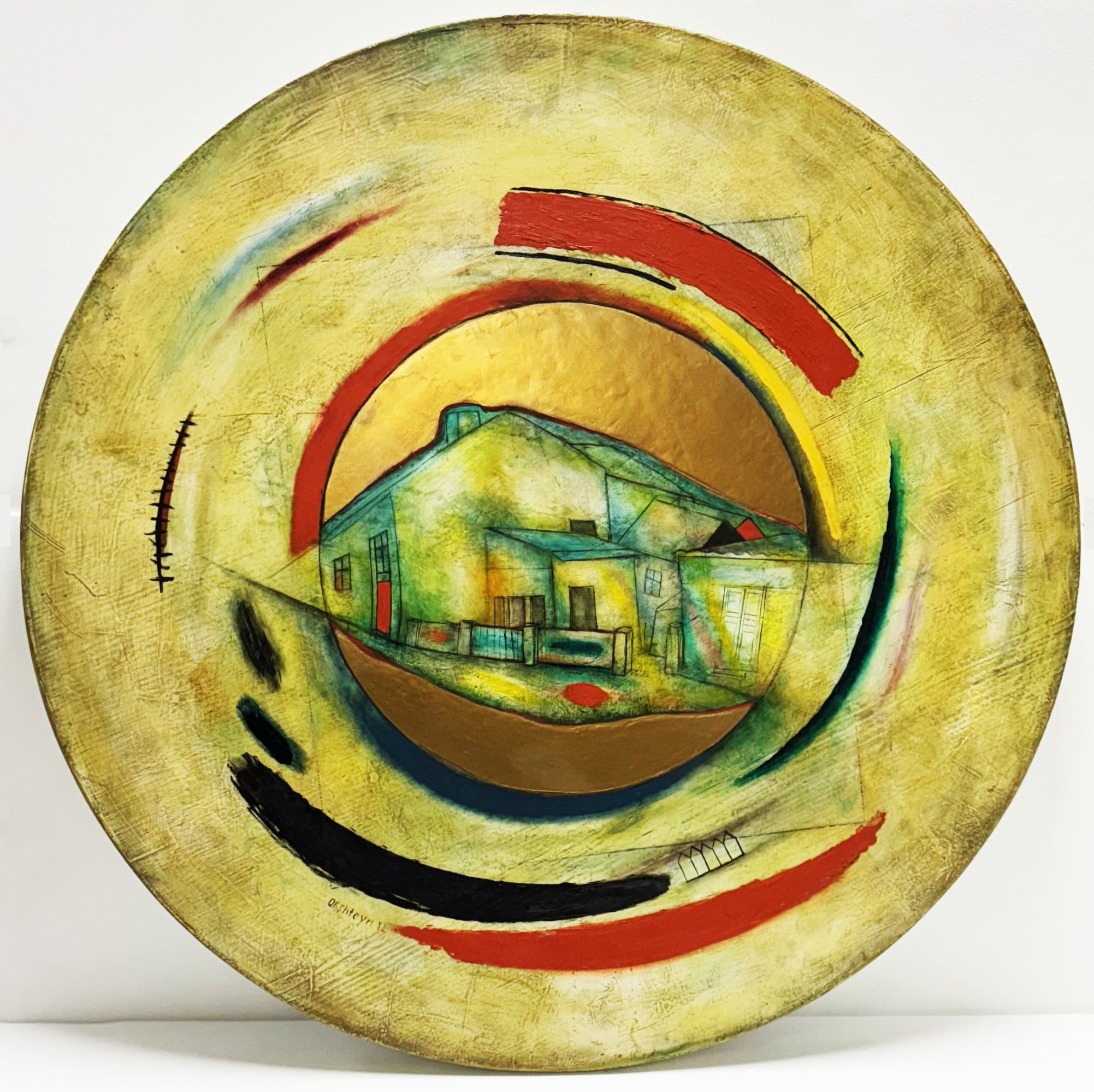 COLOR OF MY CITY | GOLD Oil, & gold leaf on wood | 36” D, 1982  Estate