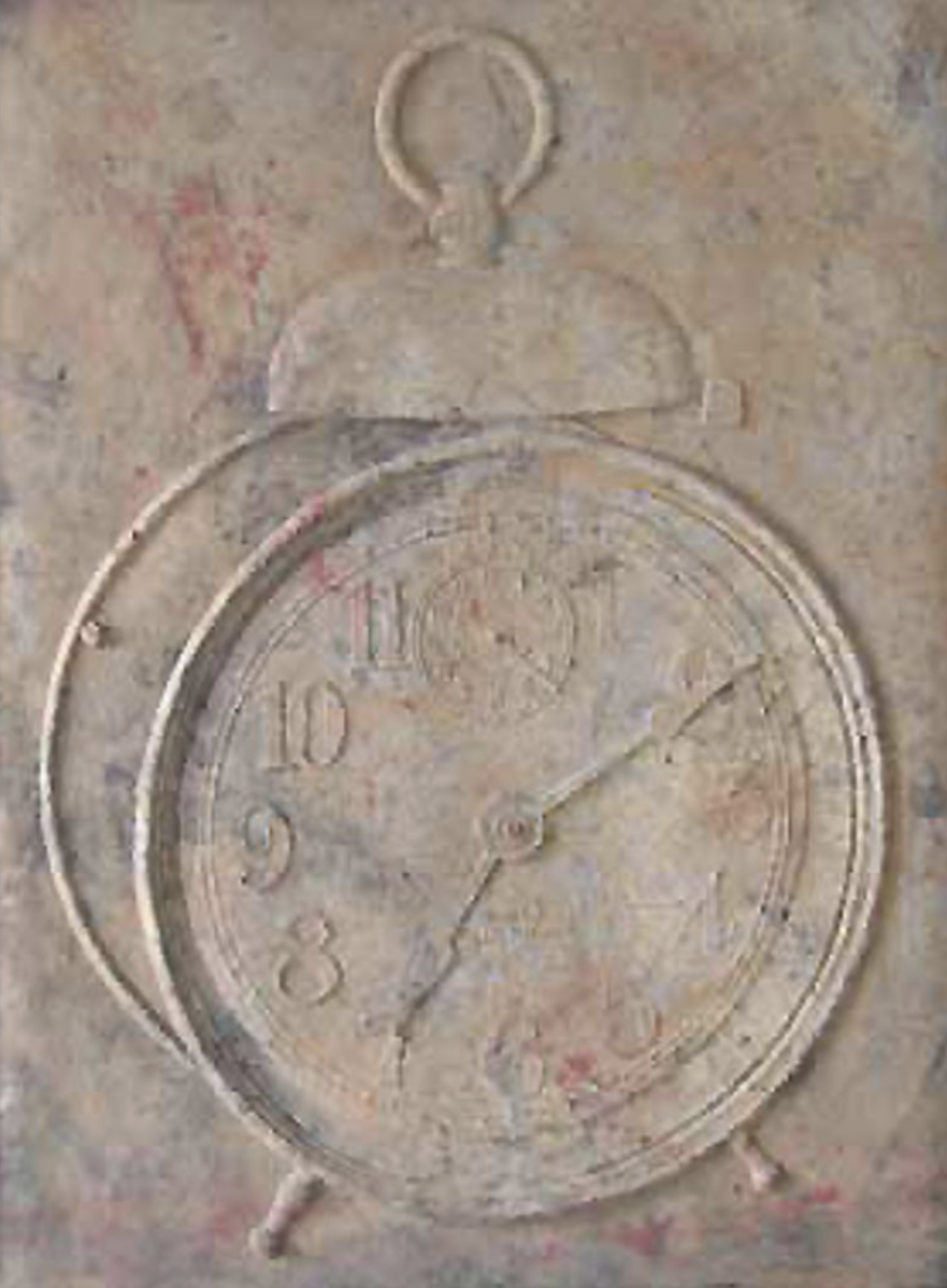 ALARM CLOCK, 2001 
Cast handmade paper, acrylic, pulp, 80″ x 60″