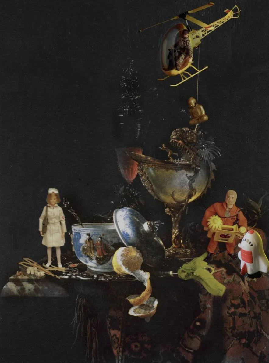 STILL LIFE WITH ACTION FIGURES, 2010 
After Willem Kalf, Still Life with a Chinese Bowl, a Nautilus Cup and Fruit, 1662 
Oil on canvas, 92"x 78" Provenance: 
Triumph Gallery, Moscow, Russia, 2012 
K Gallery, St. Petersburg, Russia, 2013 
Venet House 